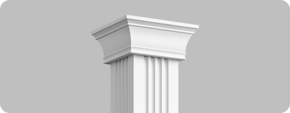 A white polyurethane pilaster capital with fluting for a decorative column in a classic style.